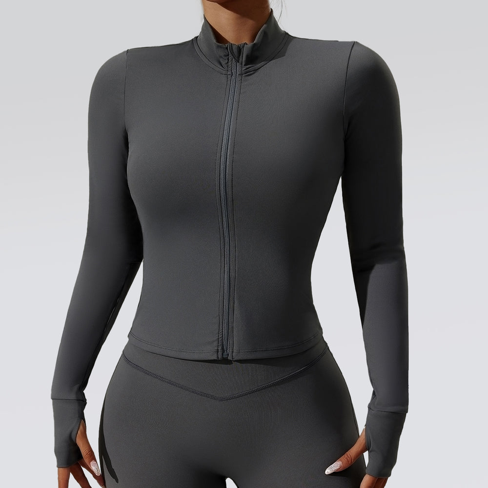 European and american autumn/winter new yoga jacket for women, zip-up cardigan, stretch long sleeve activewear, custom pattern making available