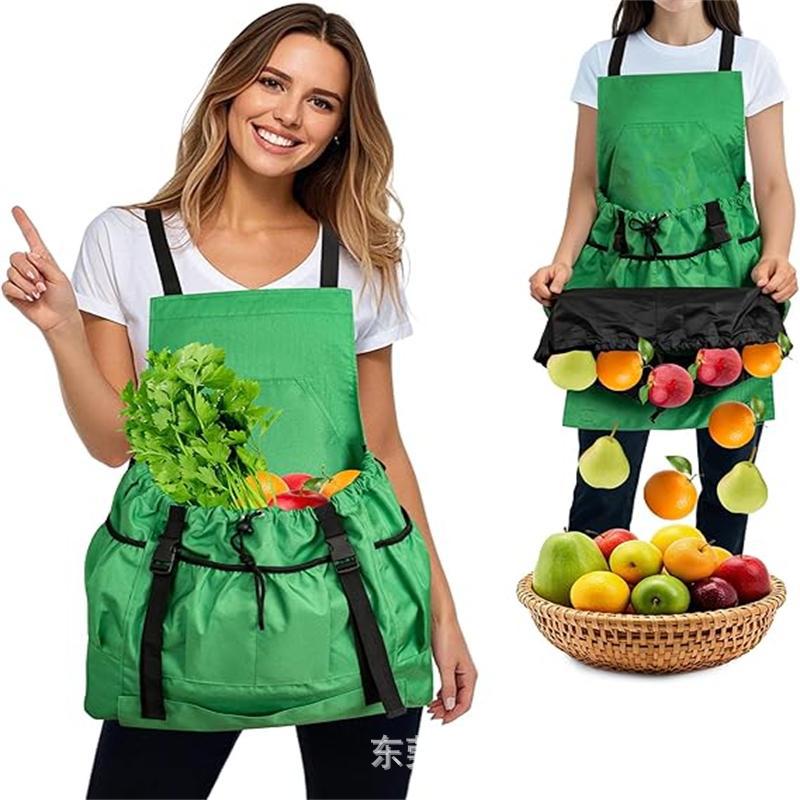 Outdoor picking apron with large pockets - multi-purpose fruit, vegetable, and flower harvesting bag for quick collection