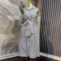 European and american cross-border women's fashion:  spring new arrival - elegant sleeveless striped shirt dress with tie waist, mid-length