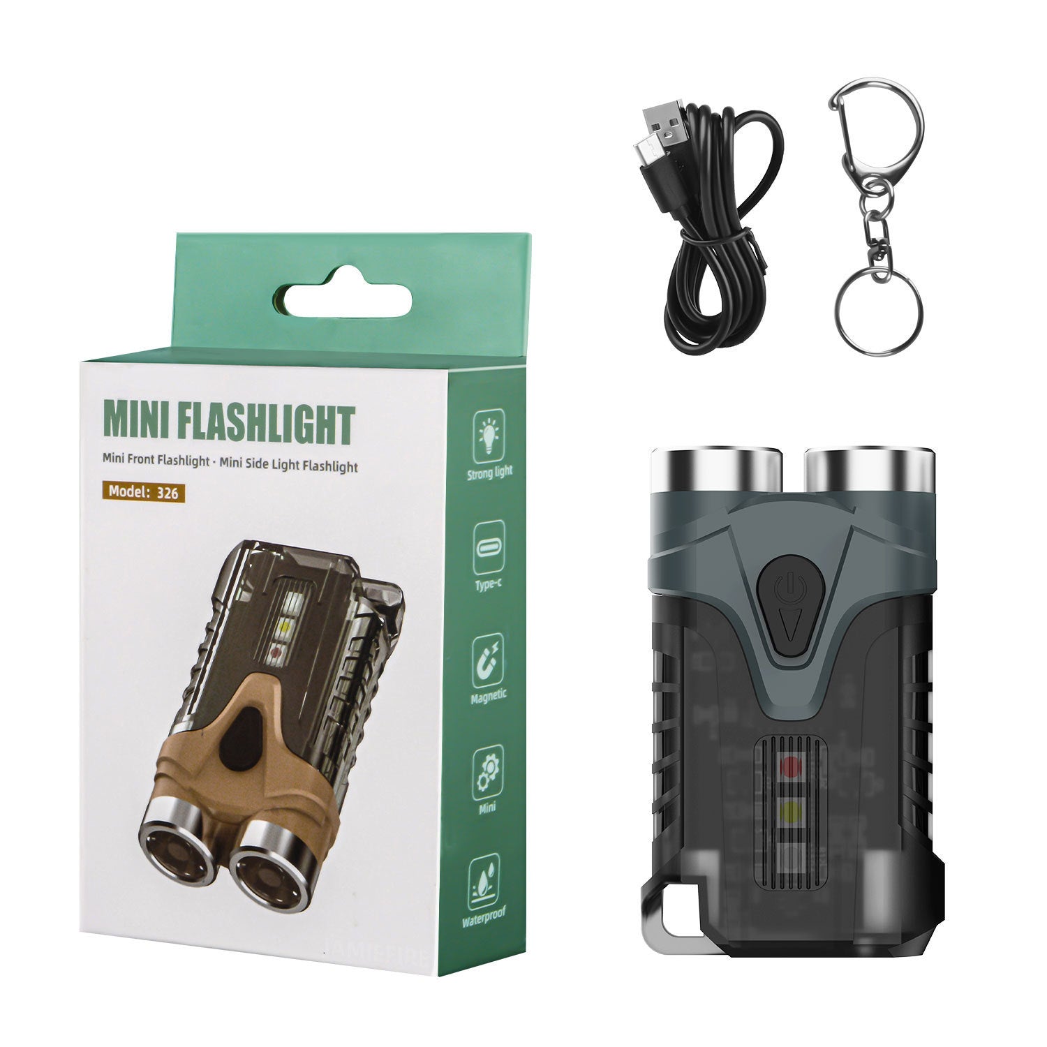 Cross-border new keychain light Type-C charging outdoor highlight small steel cannon dual light source strong light mini flashlight