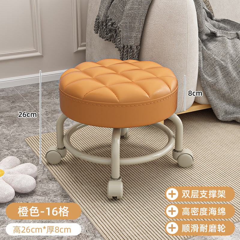 Swivel caster stool, portable shoe-changing stool for doorways, household living room and bedroom rolling stool, low stool with seamless edges, perfect for wiping floors and taking care of kids