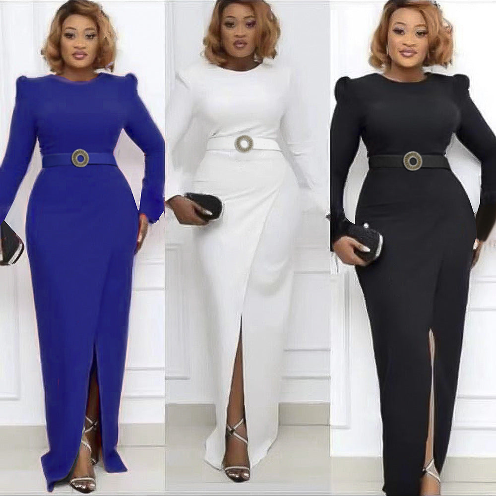 African women's clothing  new arrival cross-border export urban ol professional long-sleeved dress slit plus size high waist women's skirt