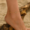 European and american style gold-plated diamond-accented minimalist long anklet for women - ins-inspired cool stainless steel geometric round zircon foot jewelry