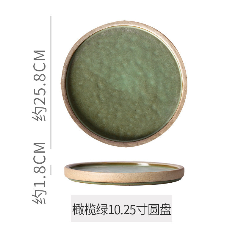 Retro stoneware western food steak plate japanese style with edge restaurant hotel for homestylish shallow plate dessert side dish plate