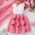 Sweet and adorable girls' (small) dress, sleeveless collared embroidered mesh dress with woven belt