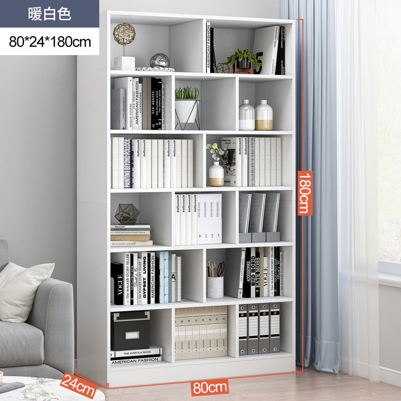 Simple bookshelf floor-to-ceiling against the wall, living room shelf layered storage rack, storage cabinet integrated, simple household bookcase