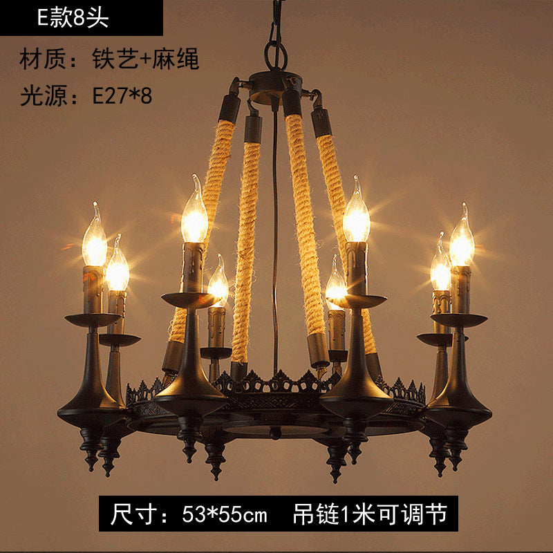 American retro hemp rope chandelier creative hotel lobby B & B restaurant lamp personalized industrial style hotel box lamp