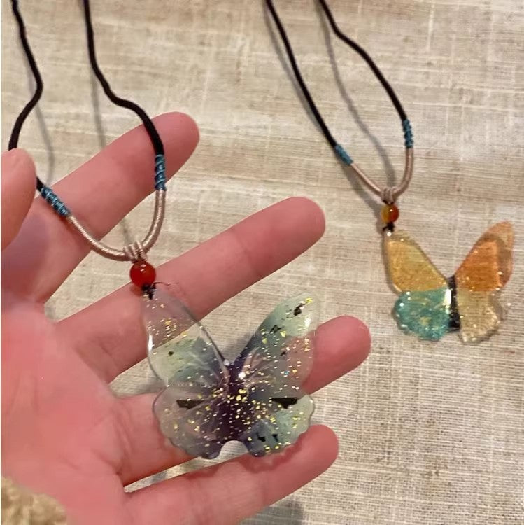 New chinoiserie handmade ceramic beaded rope butterfly necklace for women 2026new arrival popularclassy senseelegant clavicle chain