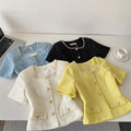 French style beaded square neck short sleeve blouse - women's commute top with sequins, elegant, slimming, and figure-flattering