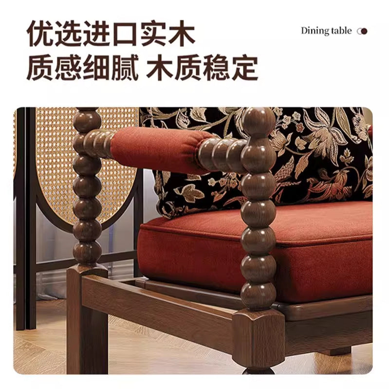 Solid wood fabric chair medieval style living room chair sofa bedroom american pearl chair single retro pearl chair french style