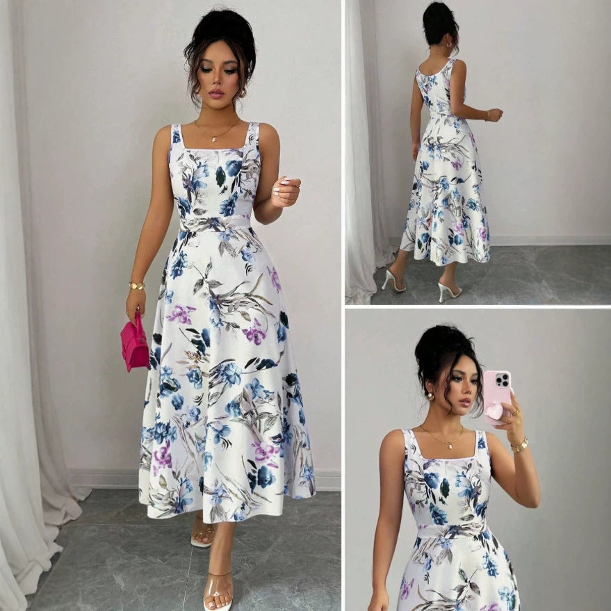 european and american cross-border  summer new women's camisole print dress