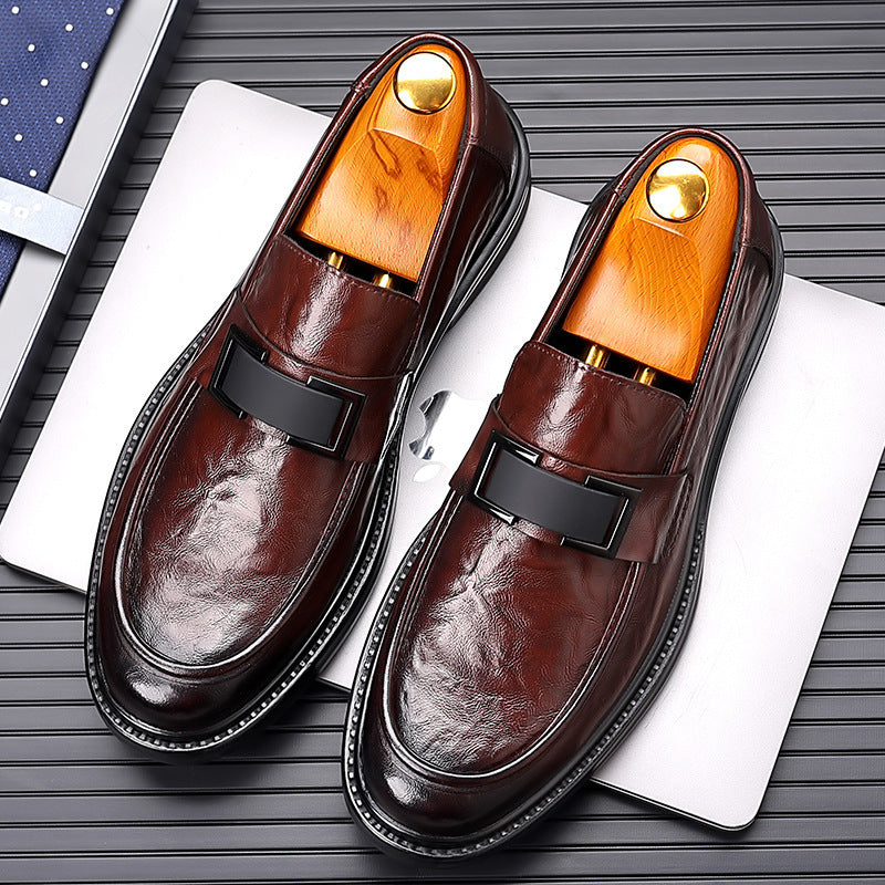 Men's genuine leather dress shoes - new hand-crafted texture, business casual, breathable, british style, groom's wedding shoes