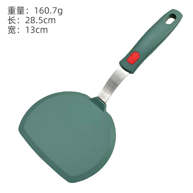 Dark green silicone kitchenware stainless steel handle frying spatula leak spatula kitchen utensils cooking spatula silicone frying pan spatula