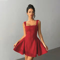 Waist-cinching a-line red dress, spring and summer new arrival square neck silm, big backless sexy short skirt, red little red dress