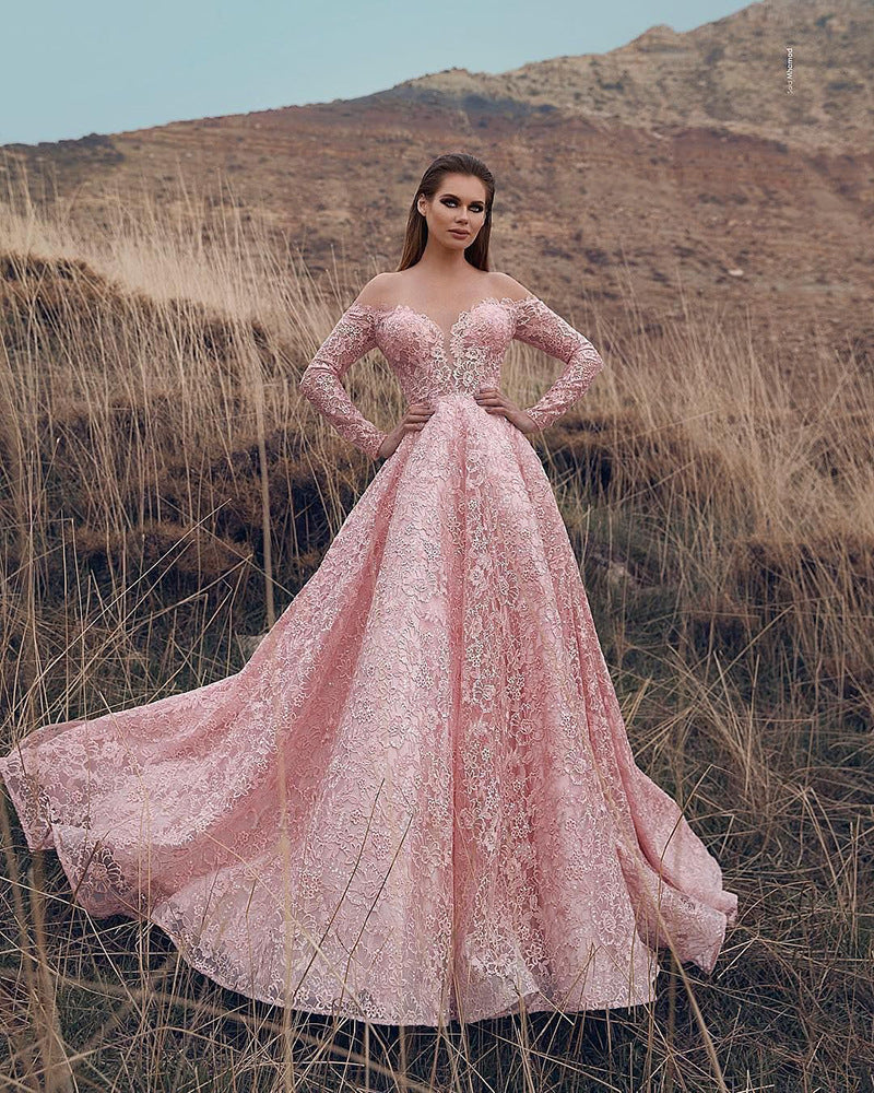 summer new arrivals: european & american style sexy cutout off-the-shoulder embroidered wedding dress/gown with a flowy skirt