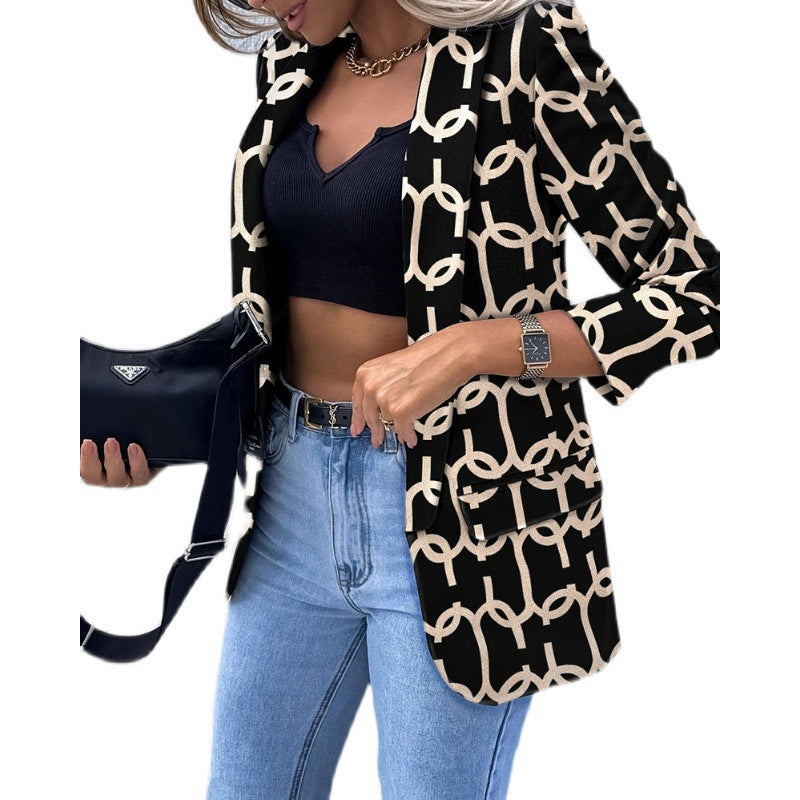 e-commerce independent site,  autumn/winter new arrivals, long-sleeved fashionable and sexy printed blazer