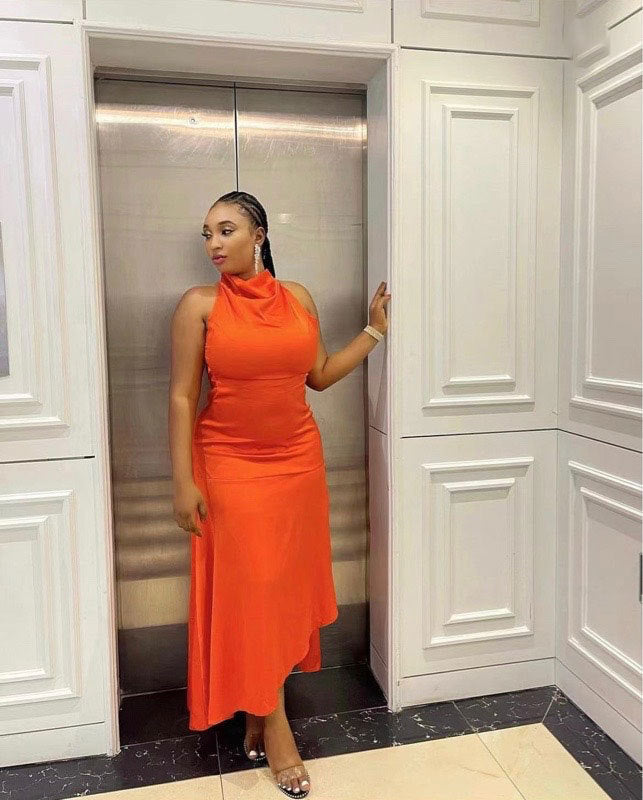 Cross-border European and American new semi-turtleneck off-the-shoulder sexy hollowed-out halter lace-up hip-wrapped irregular dress women's clothing