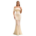 C7507 cross-border   fashion women's sexy off-the-shoulder mesh vacation dress
