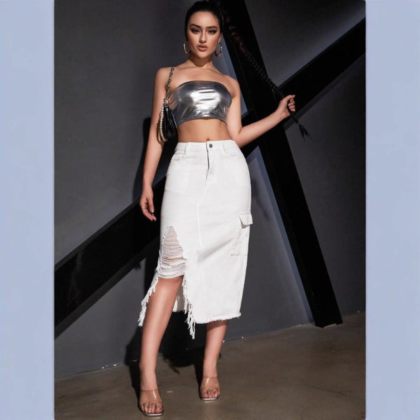 TC70041 #European and American   women's cut beard skirt short skirt denim skirt