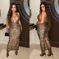 C6982 cross-border   independent station fashionable women's wild leopard print color dress long skirt