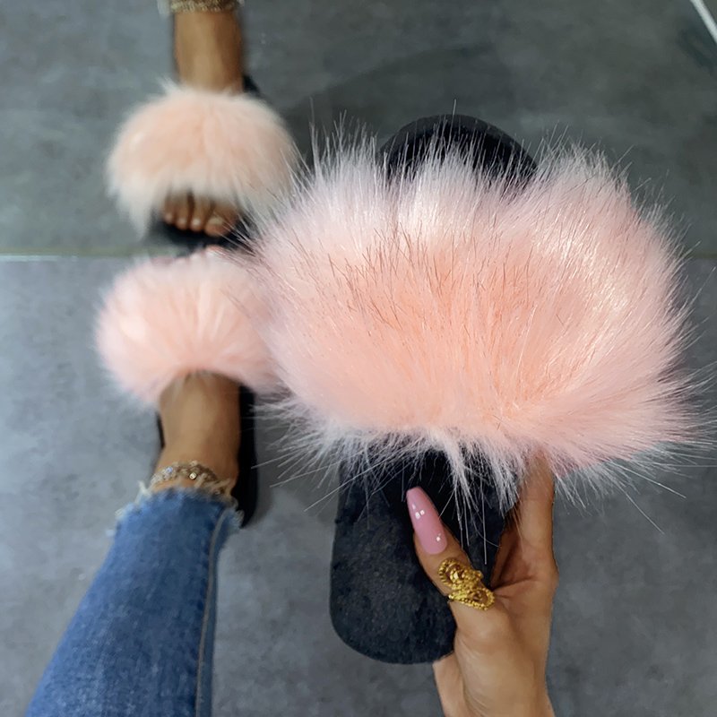Amazon export one-character plush home cotton slippers women's autumn and winter new fashion outwear fur slippers wholesale