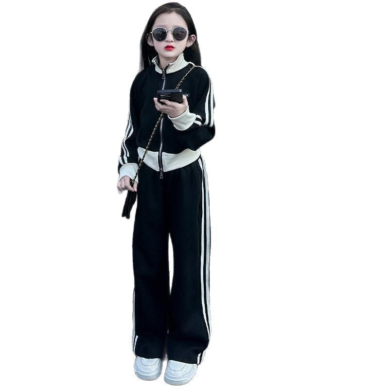 Girls'  new fashion kids' casual spring tracksuit set - cardigan jacket & wide-leg pants two-piece outfit