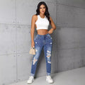 Pre-sale-15501# cross-border women's fashion european and american ins trendyslimming look ripped straight-leg skinny jeanspants