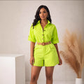 European and american cross-border women's clothing  summer new arrivals: african-style plus size turn-down collar short sleeve shirt and wide leg shorts casual set