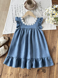 cross-border e-commerce vintage lace girls' dress - embroidered lace, small pockets, beach vacation dress