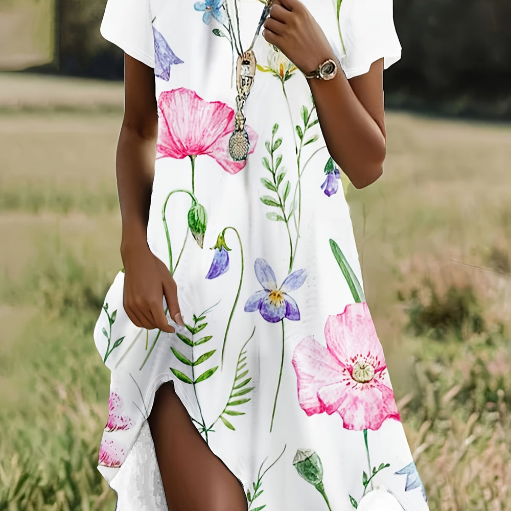 wholesale women's short-sleeved dresses, fashionable women's dresses for spring, summer, and autumn, new cross-border printed designs
