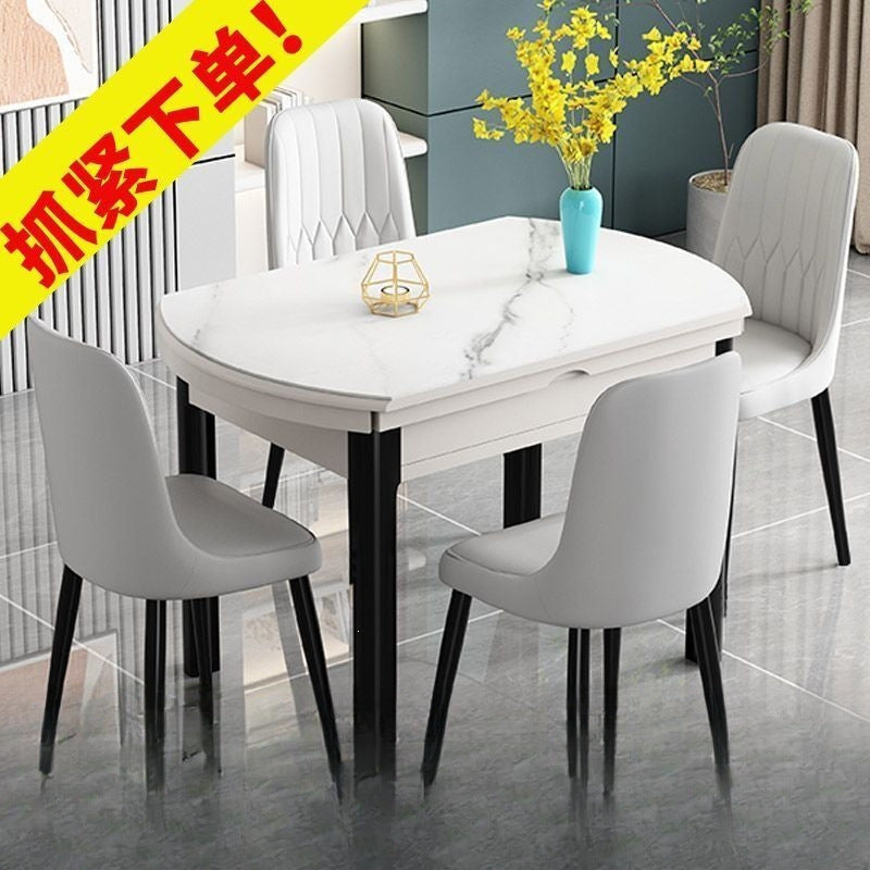 Tempered glass dining table - modern minimalist, light luxury design for small spaces. available in round or square, extendable and convertible. solid wood frame
