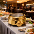 Round stainless steel buffet warming cabinet set, 6l visible glass lid buffet stove, hotel kitchen equipment - in stock
