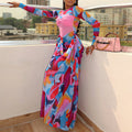 European and american cross-border african women's clothing  spring new arrival: elegant round neck printed patchwork design long dress