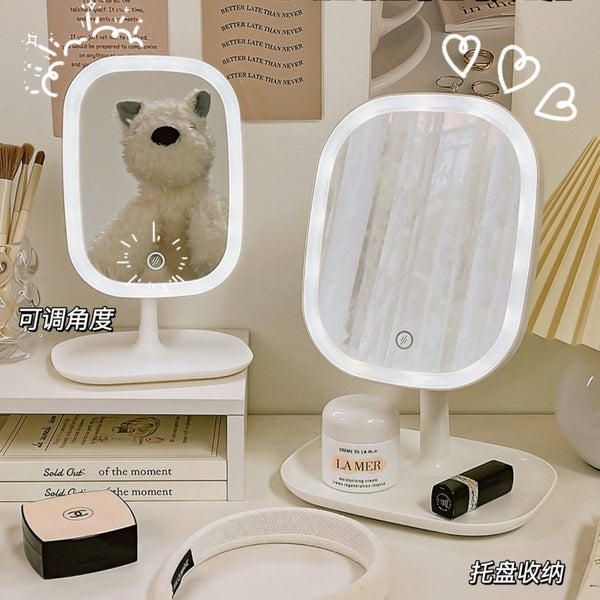 LED makeup mirror with lamp desktop Internet celebrity female fill light small mirror ins wind dormitory desktop portable small vanity mirror