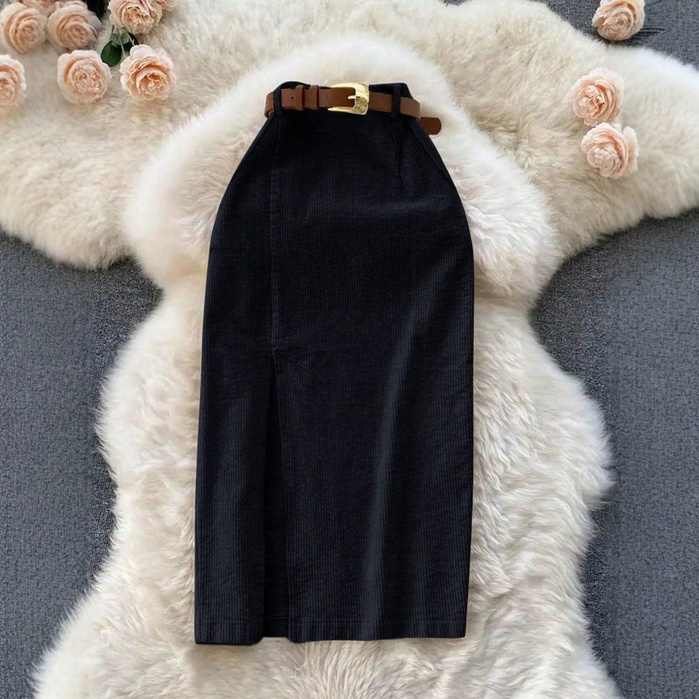 Amazon women's vintage slit midi skirt - high waist, slimming, bodycon, apple-shaped body flattering