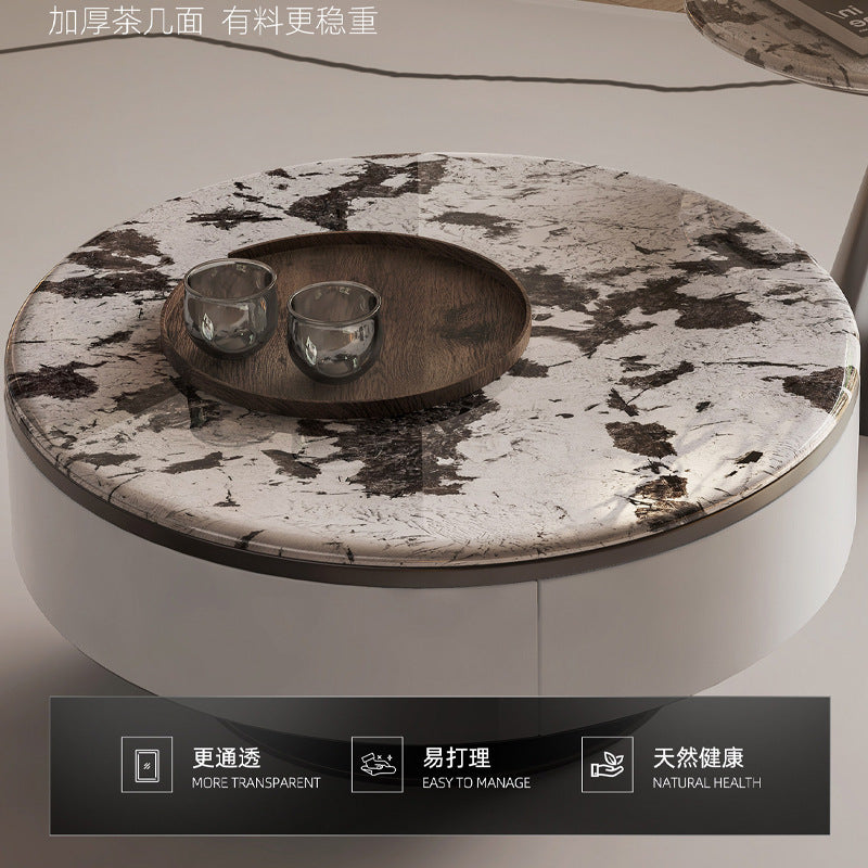 Ready-to-ship natural luxury stone coffee table, marble coffee table, small apartment villa living room pandora high-end round coffee table
