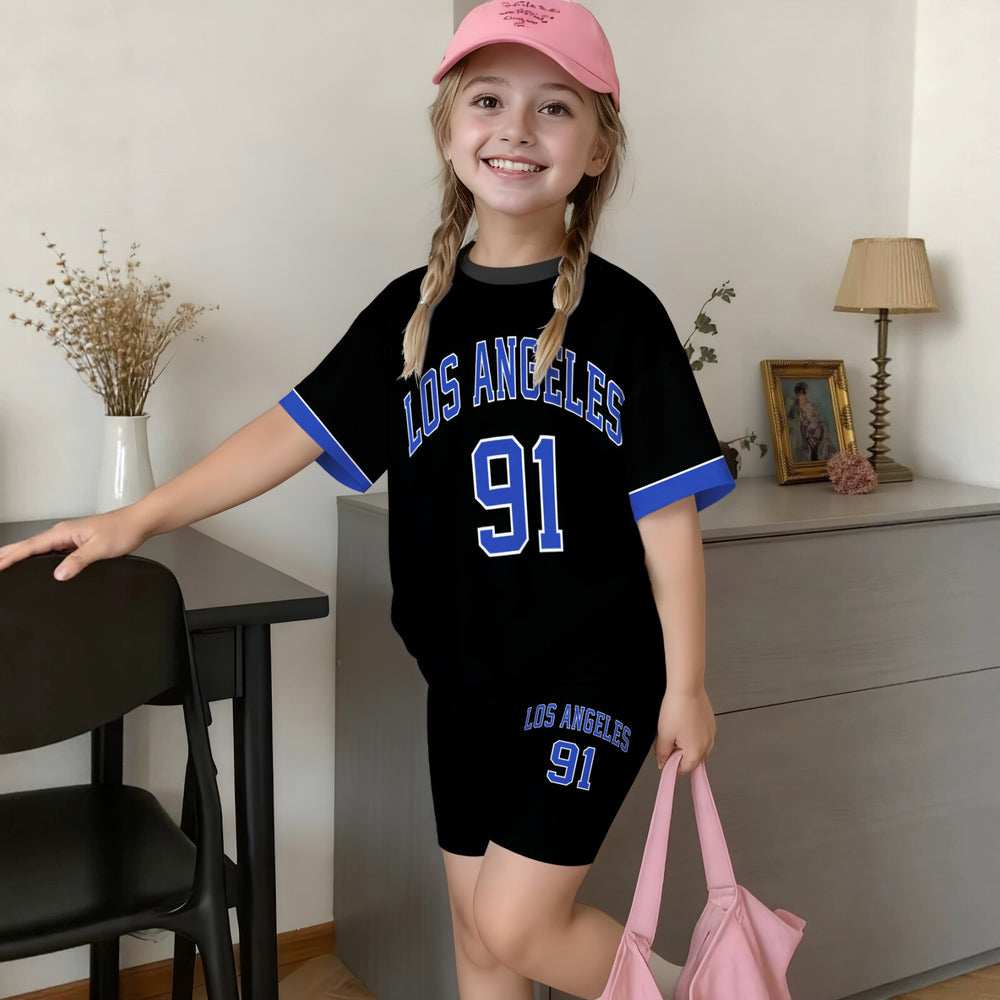 Wholesale girls' clothing: versatile t-shirt and shorts set - casual two-piece outfit, ready stock, direct supply