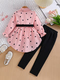 children's wear cross-border autumn new arrivals: girls' fashionable longline shirt dress with belt and leggings set