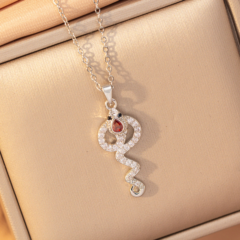 [copper inlaid with zirconium] cross-border hot-selling snake-shaped necklace for women, personalized fashion stainless steel elegant accessible luxury clavicle chain jewelry