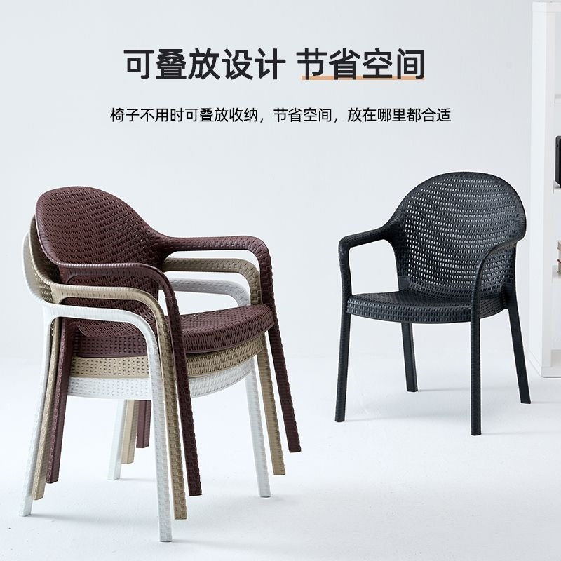 Outdoor patio plastic stool single chair single backrest imitation rattan chair balcony leisure area layout milk tea shop others