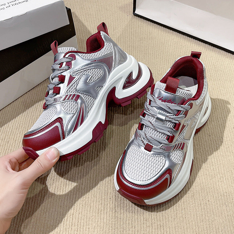 2026 spring chunky platform sneakers for women - new mesh breathable fashion silver height increasing casual athletic trendy shoes