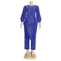 e-commerce  african women's plus size beaded and rhinestone irregular top + pants two-piece set
