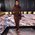 European and american style ins foreign trade women's solid color round neck long sleeve dress - mid-waist tie belt flowy elegant dress