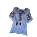 French ethnic style heavy industry embroider short-sleeved t-shirt women's korean style looseslimming look round neck tassel tops