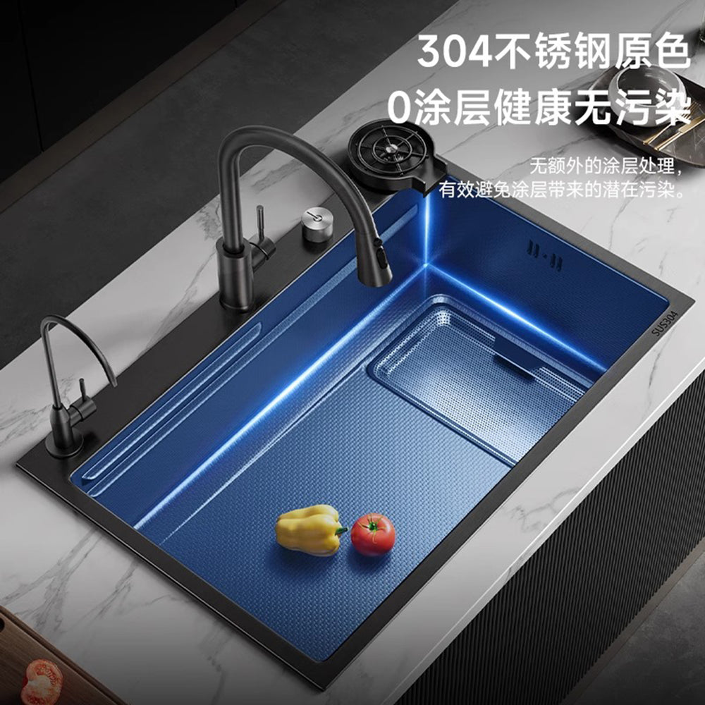 Thickened 5mm slag collection kitchen sink large single slot 304 stainless steel for home vegetable basin countertop middle and lower dishwashing sink
