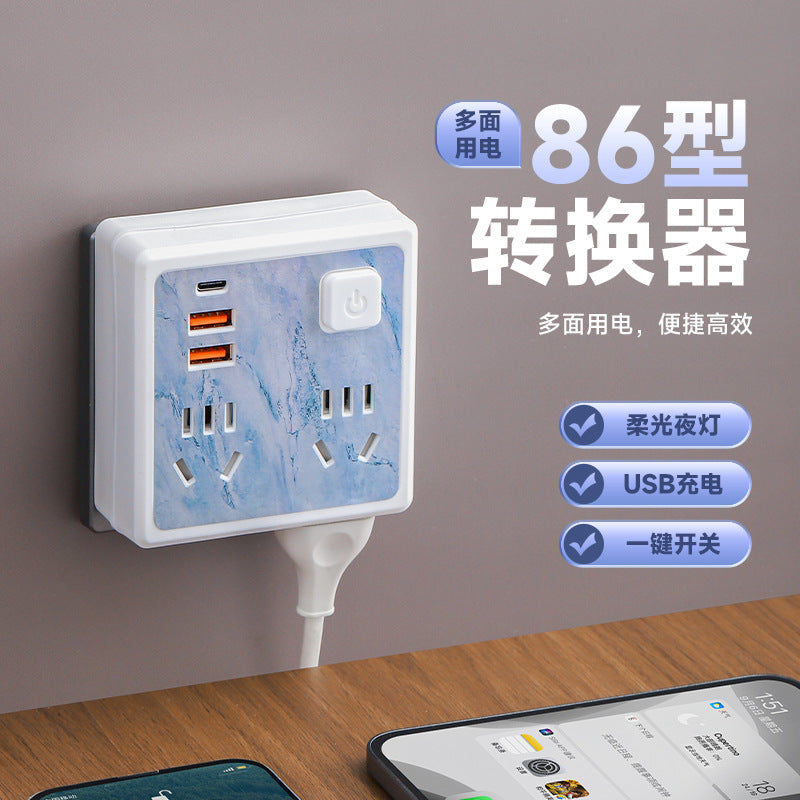 86-type slim converter socket multifunctional wireless extension strip panel usb fast charging multi-outlet cute plug
