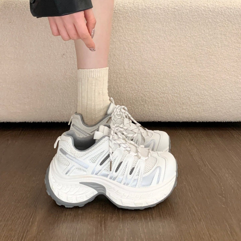 Thick sole heightened lightweight sports dad shoes women's 2026 new spring mesh white hiking shoes casual running shoes