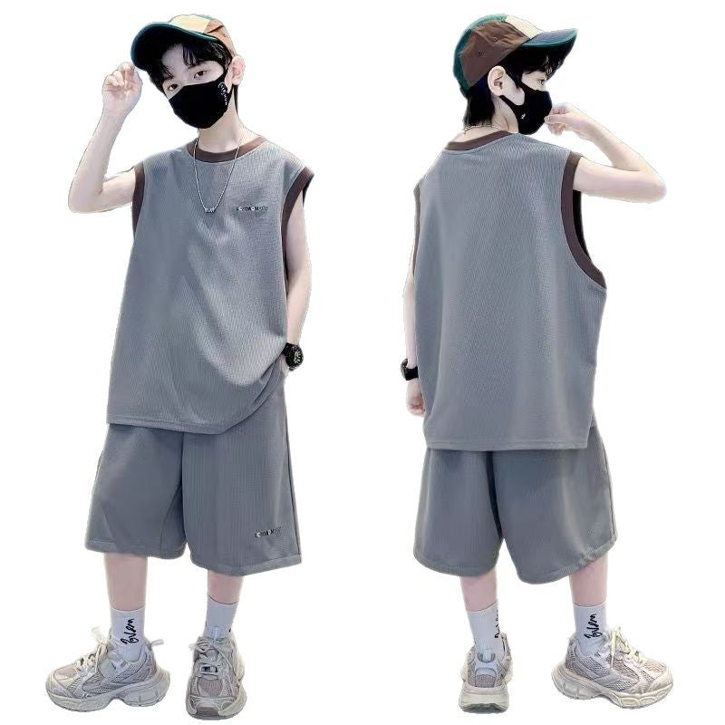Boys' summer outfit set : new tank top for boys, mid-to-large children's summer sportswear, trendy and stylish streetwear