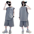 Boys' summer outfit set : new tank top for boys, mid-to-large children's summer sportswear, trendy and stylish streetwear