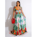 X6268 cross-border   fashion women's floral painted sleeveless v-neck maxi dress